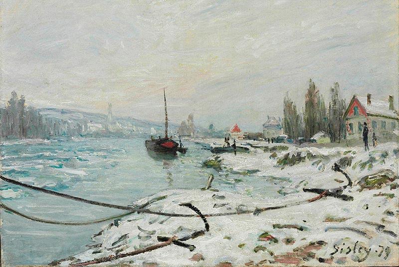 Alfred Sisley Mooring Lines, the Effect of Snow at Saint-Cloud Spain oil painting art